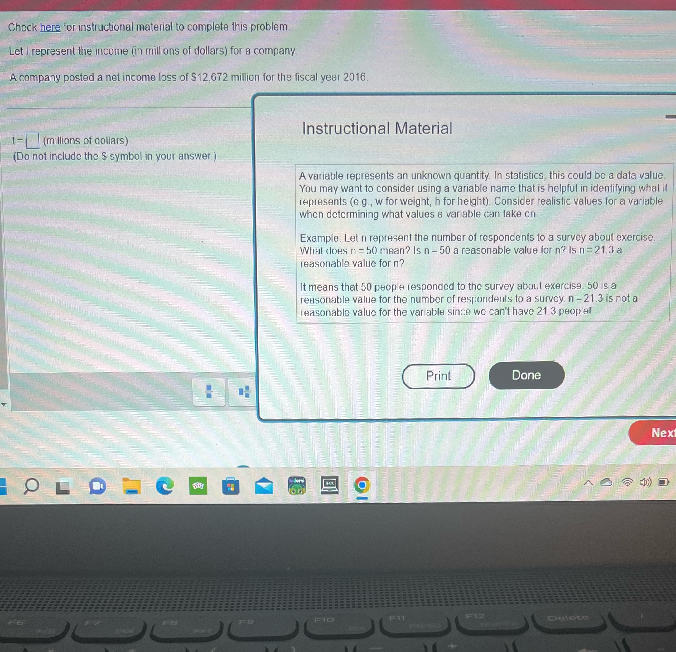  Check here for instructional material to complete this problem. Let I