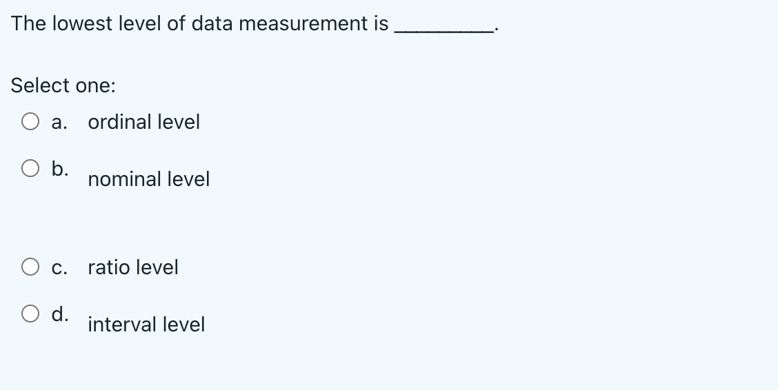 ratio level of measurement? Select one: Q a. Water temperature 0 b\"