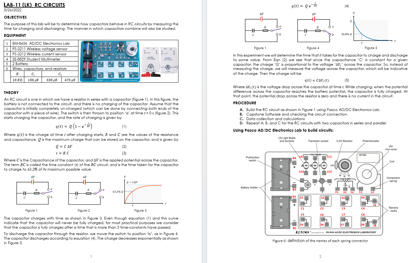 RC CIRCUITS q (t) = Q8 RC (4] 5/26/2022 4V OBJECTIVES The