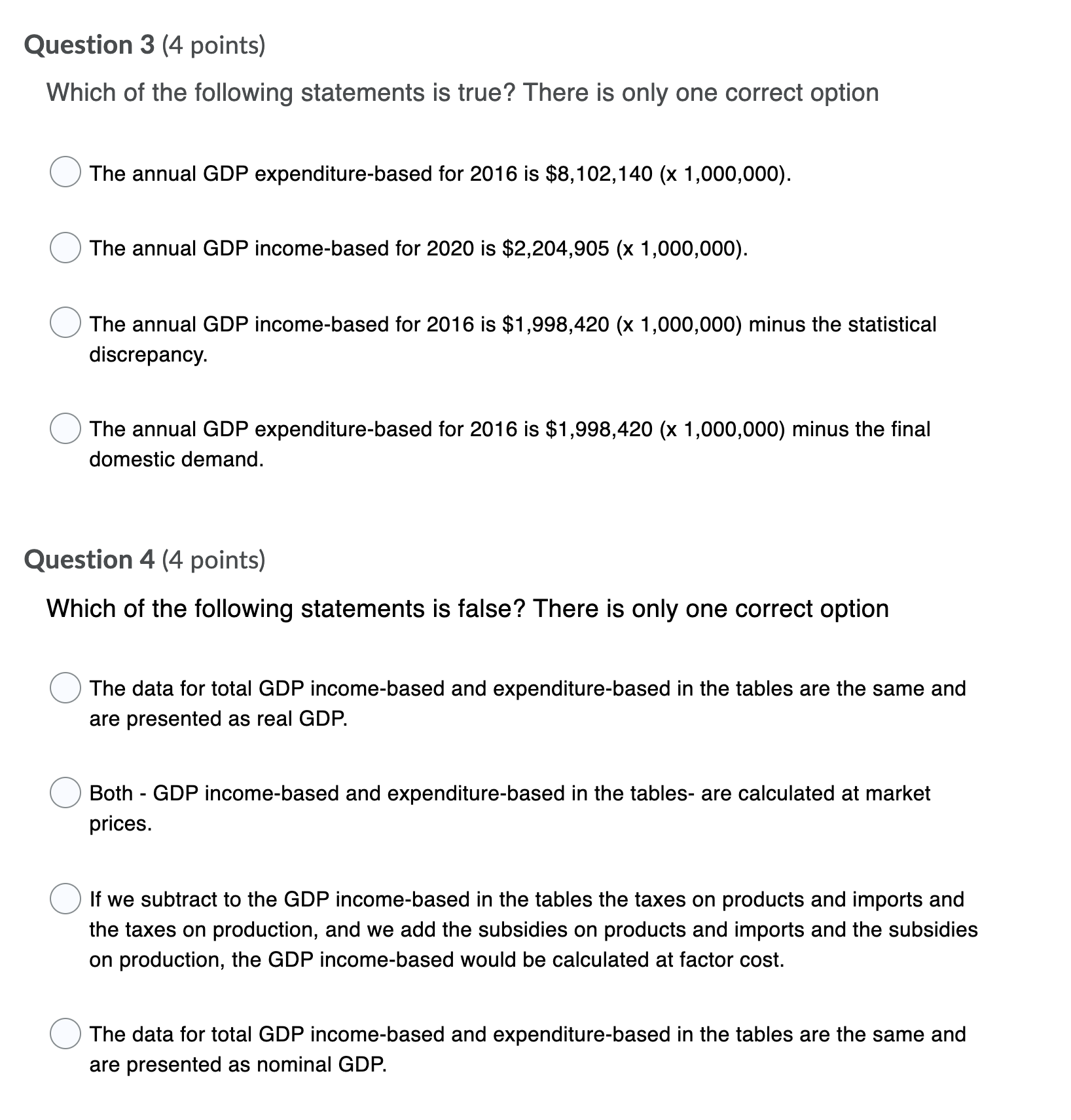 answer the following questions. a. Table 36-10-0104-01: Gross domestic product, expenditure-based, Canada,