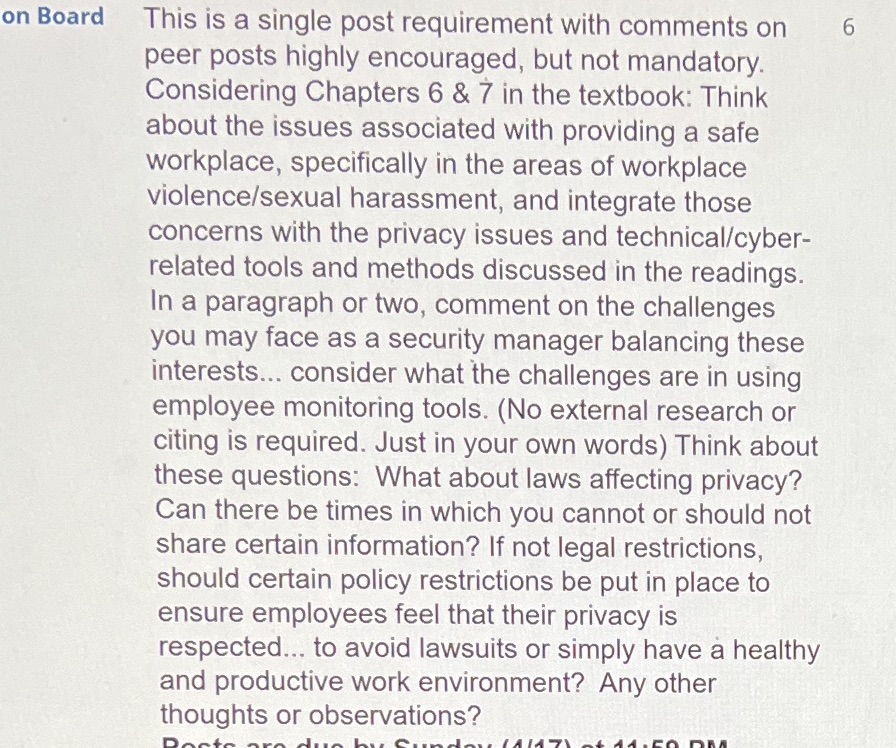  on Board This is a single post requirement with comments on