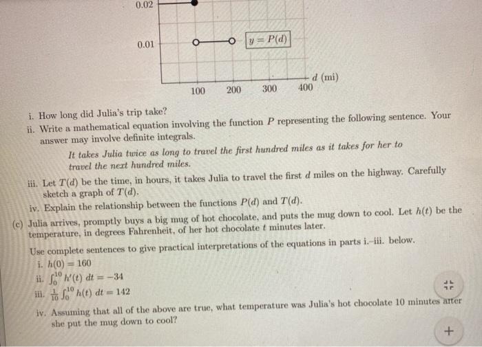 her velocity at various times during her commute to work, then compares