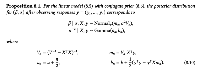 Gamma(an, br), where V =(V-] + X X) ', mn = Vn