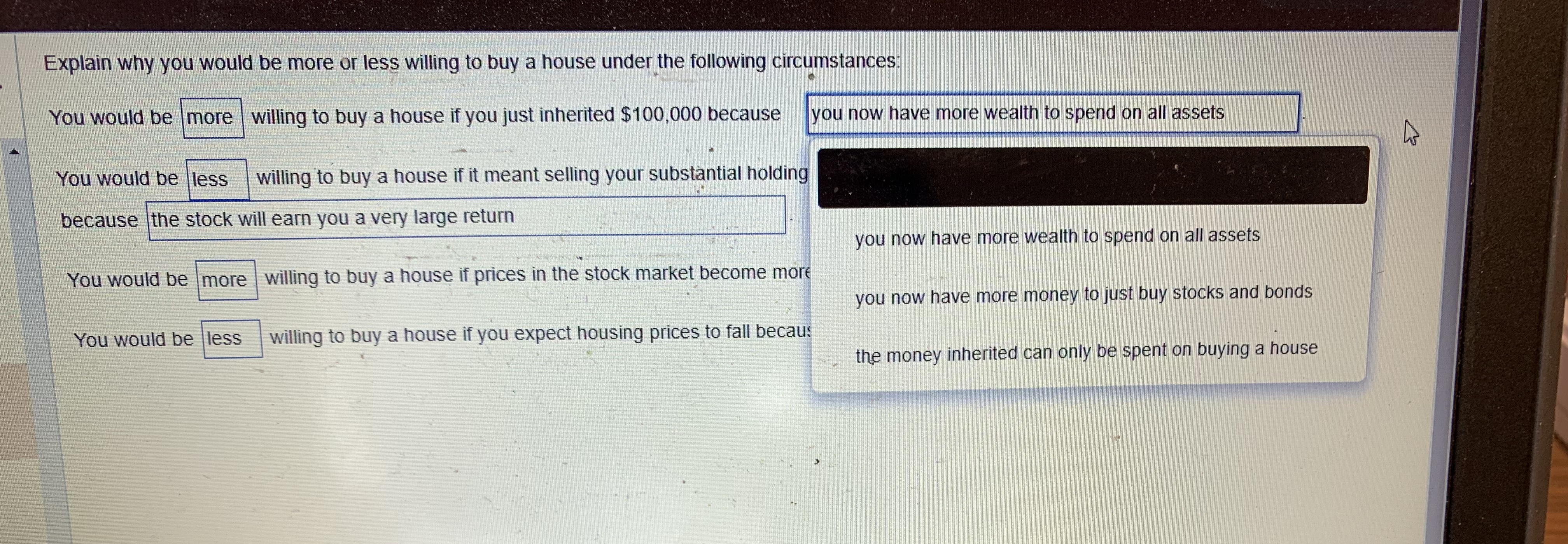 willing to buy a house if it meant selling your substantial holdings