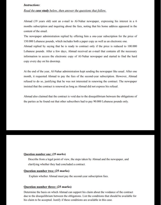 answer the questions that follow. Ahmad (19 years old) sent an e-mail