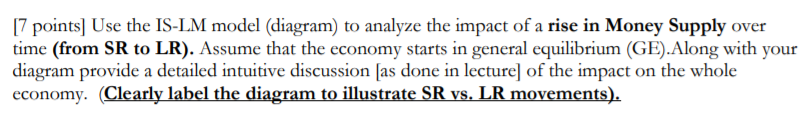  [7 points] Use the IS-LM model (diagram) to analyze the impact