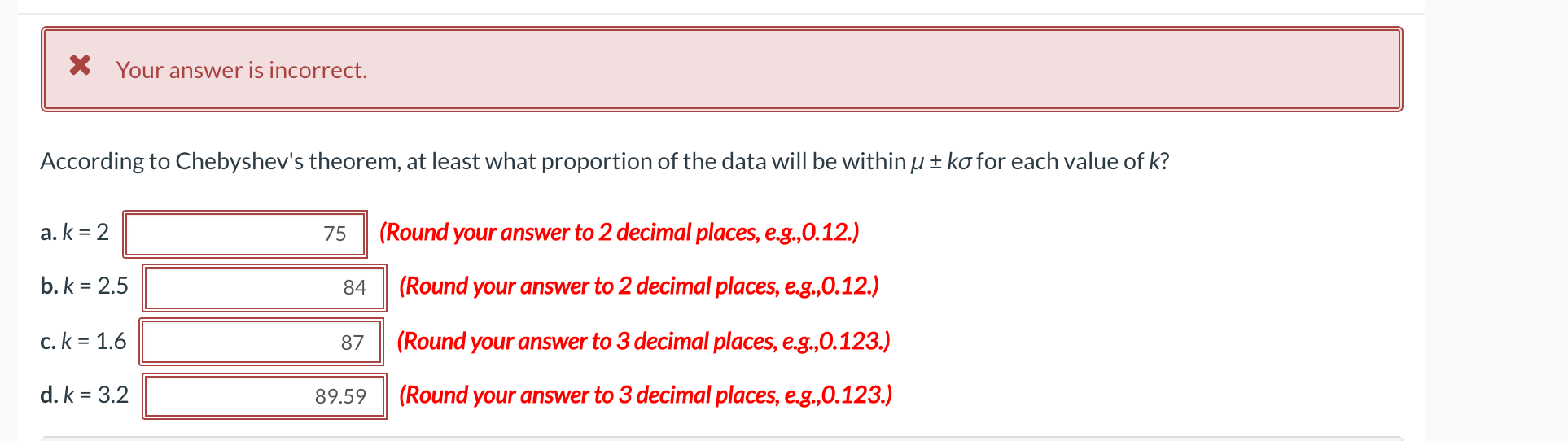f. Find the z score for each value. (Round your answers to