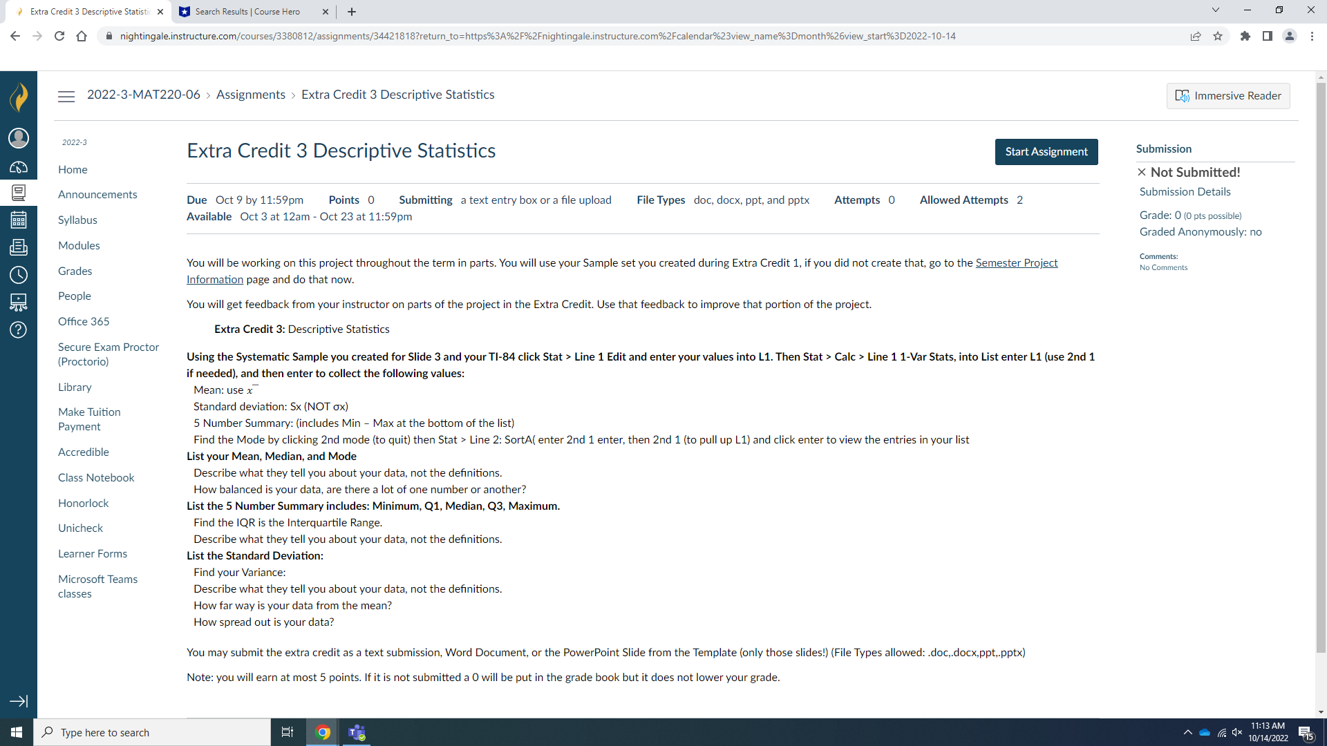  Extra Credit 3 Descriptive Statistic X * Search Results | Course