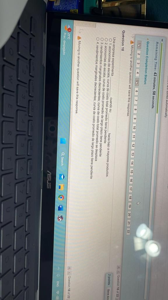 Remaining Time: 43 minutes, 58 seconds. Question Completion Status; 4 15