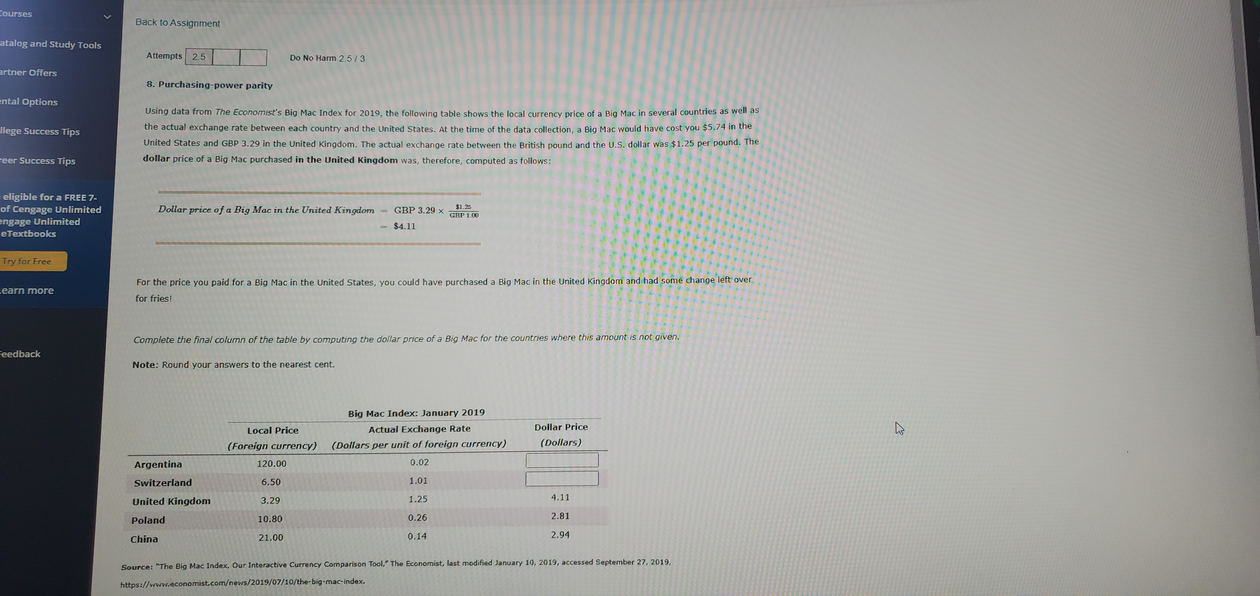  Courses Back to Assignment atalog and Study Tools Attempts| 2.5 Do