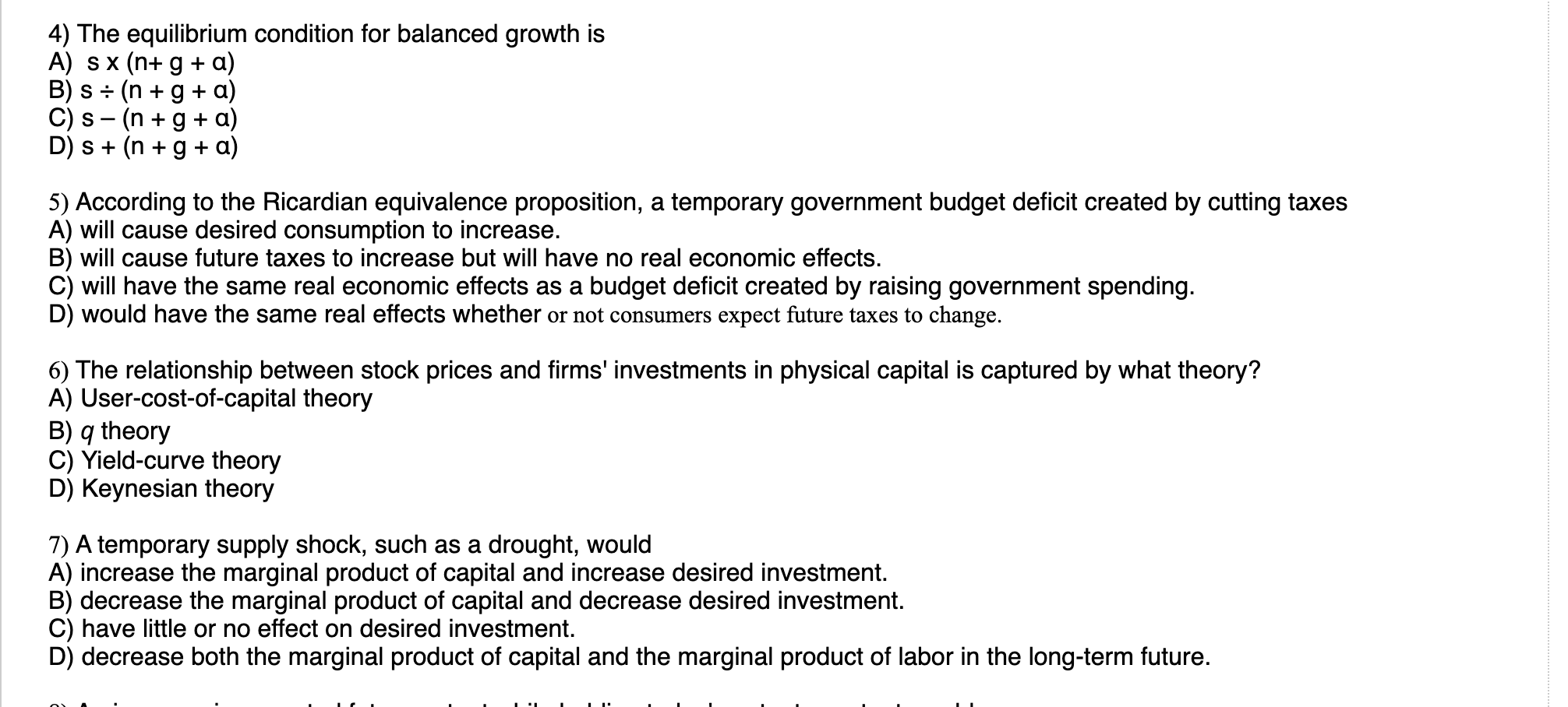 Please help will rate ! 4) The equilibrium condition for balanced growth
