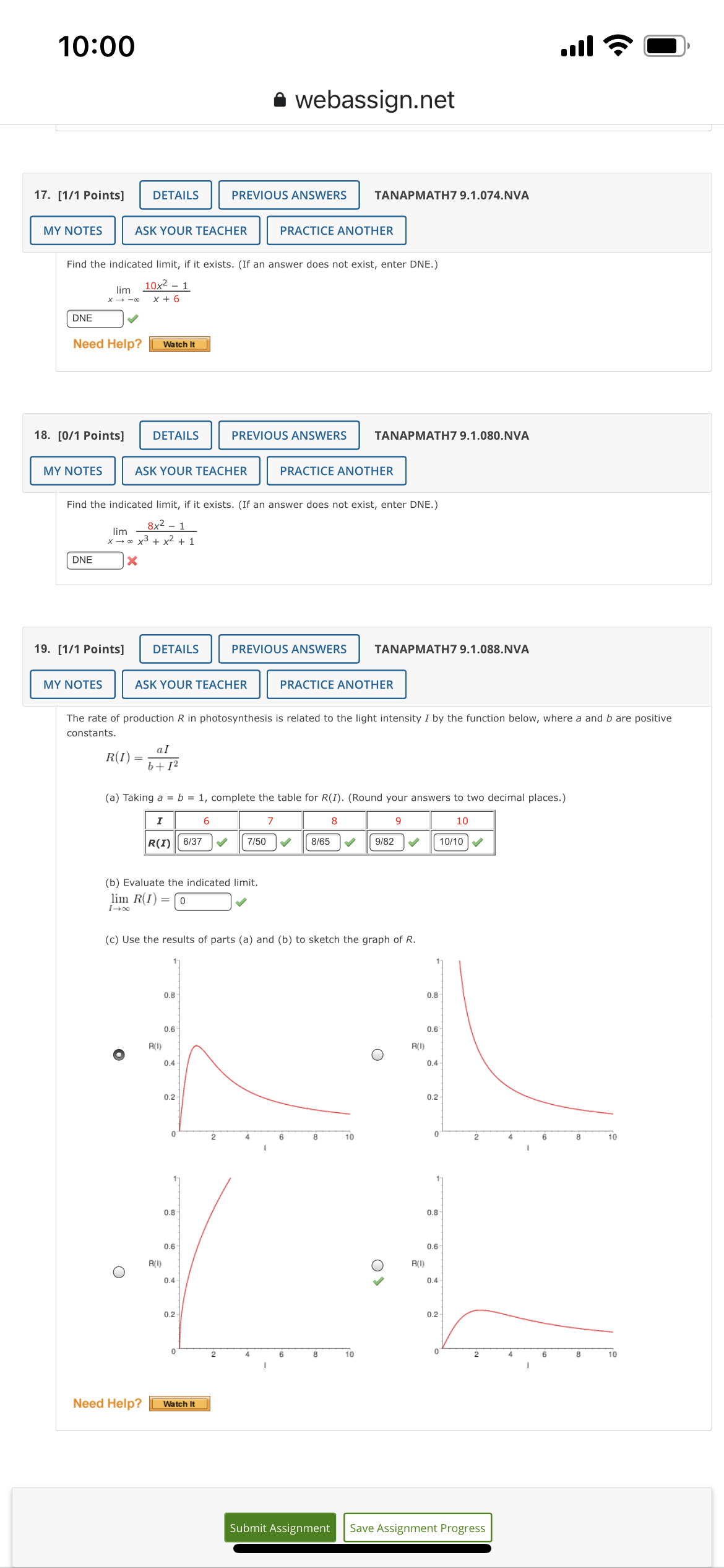 Hi I need help with question 18 please 10:00 D a webassign.net