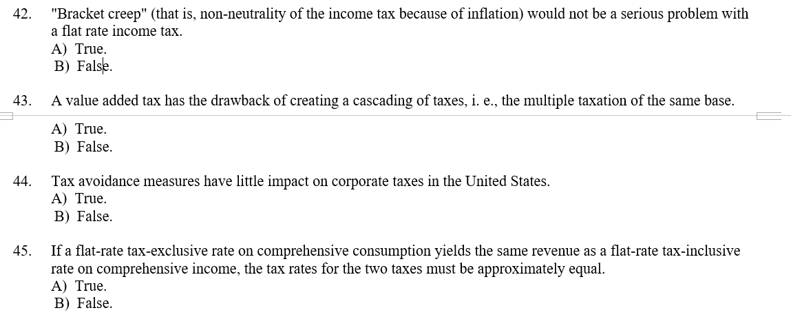 42. 43. 44. 45. "Bracket creep" (that is, non-neutrality of the income
