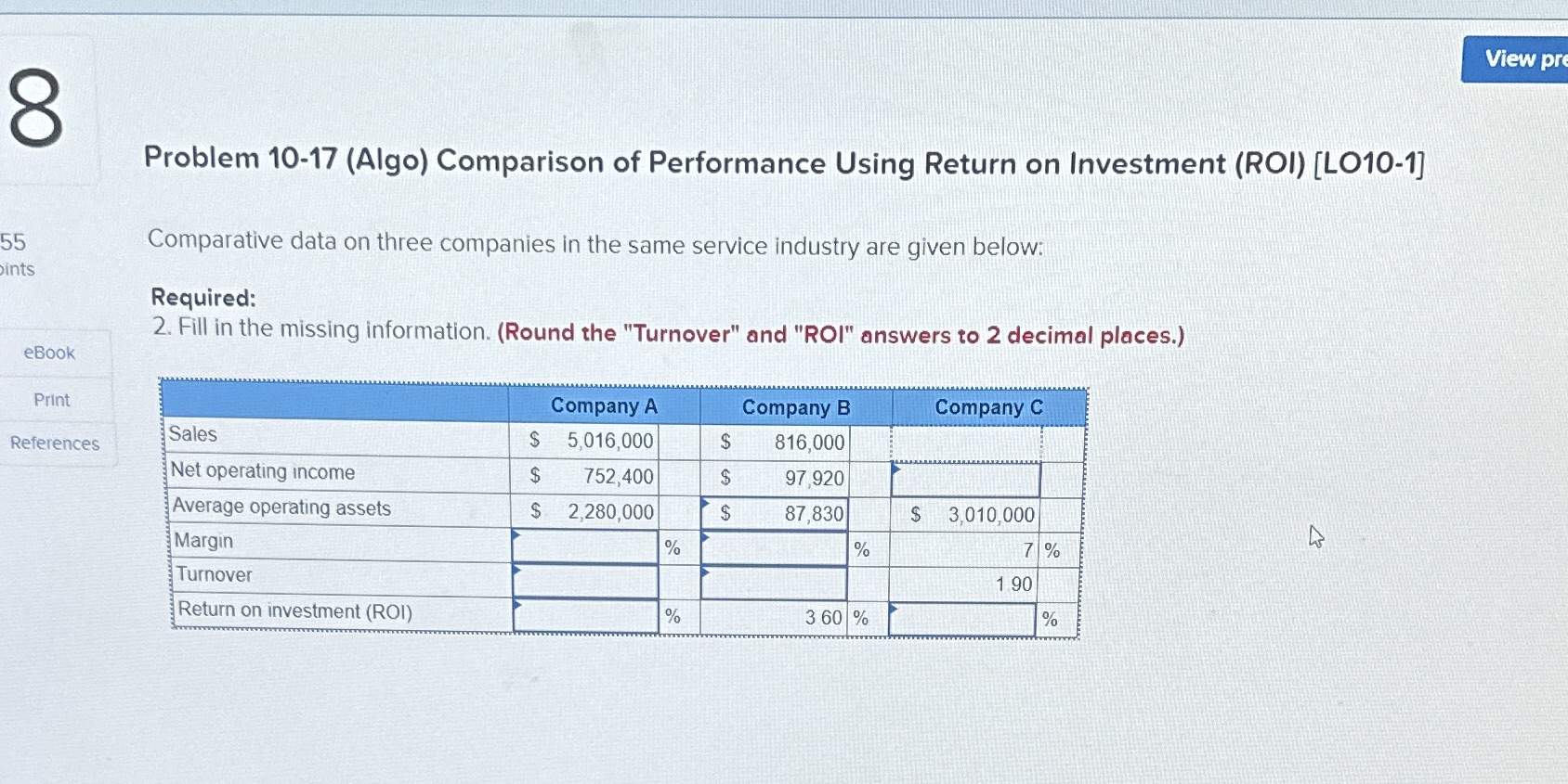  View pre OO Problem 10-17 (Algo) Comparison of Performance Using Return