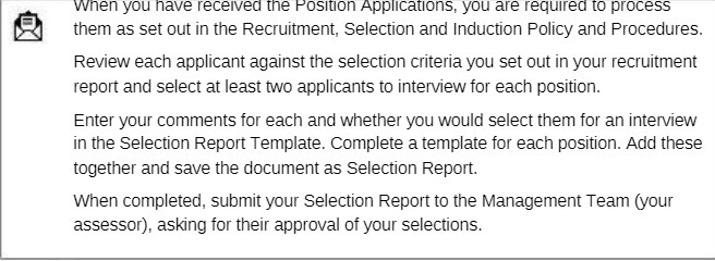 process them as set out in the Recruitment, Selection and Induction Policy