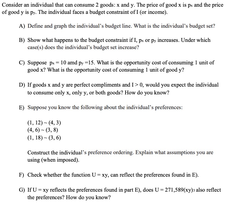 pls answer the question below, would be much appreciated. Consider an individual