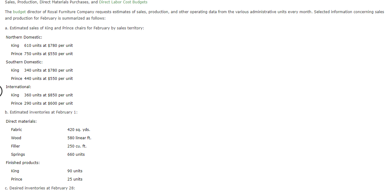 month. Selected information concerning sales and produclJ'on for February is summarized as