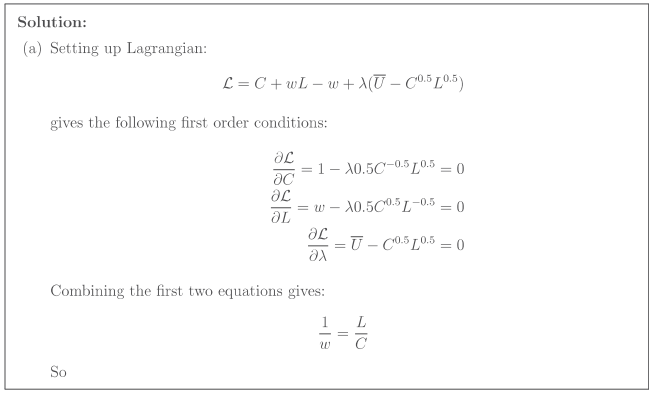 for consumption, C, and leisure, L, is given by U(C, L) =