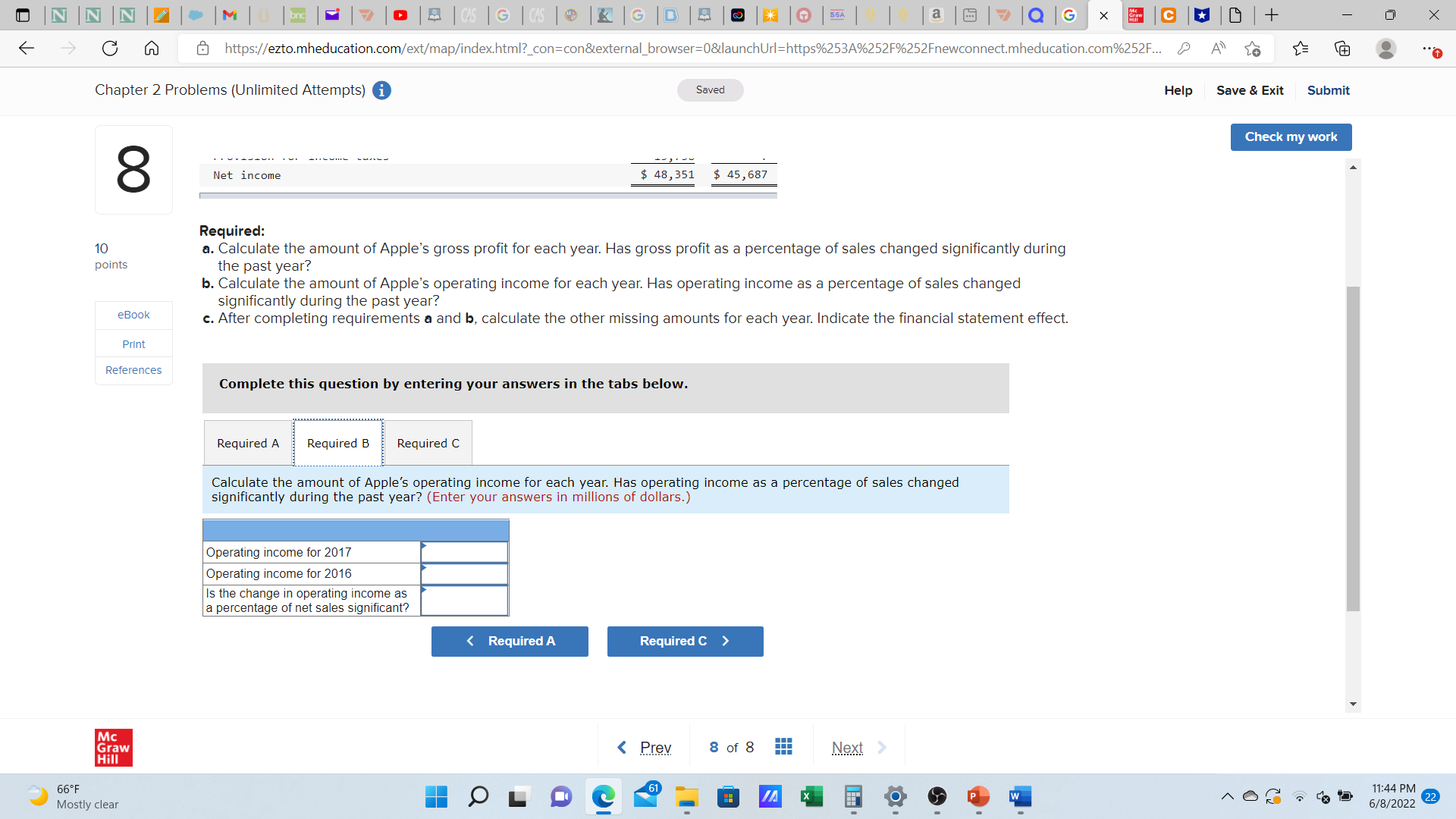 balance sheets and income statements for the years then ended for Apple