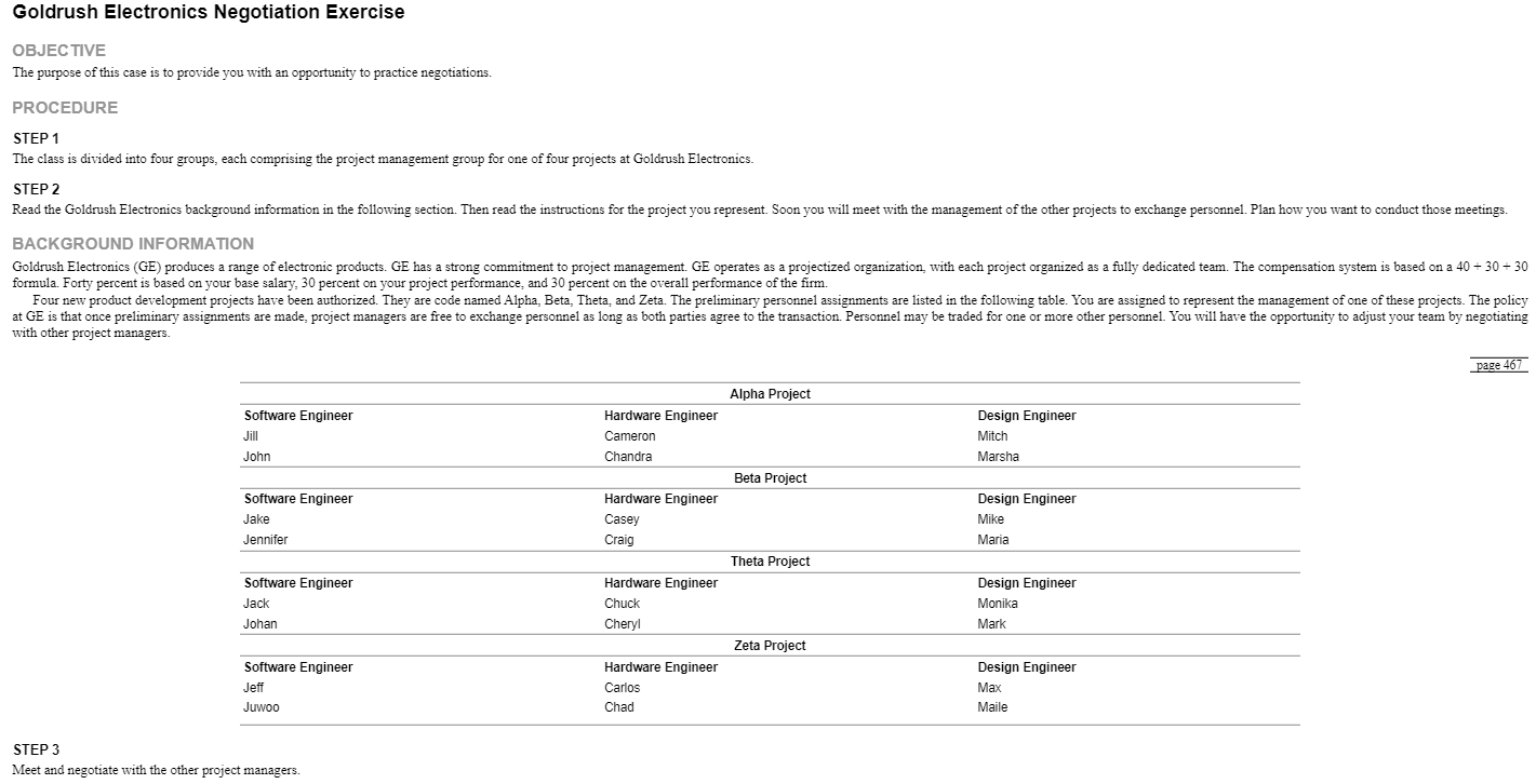 Goldrush Electronics Negotiation Exercise OBJECTIVE The purpose of this case is