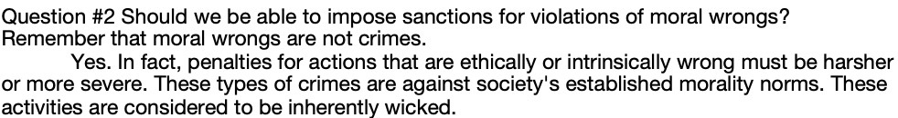 of moral wrongs? Remember that moral wrongs are not crimes. Yes. In