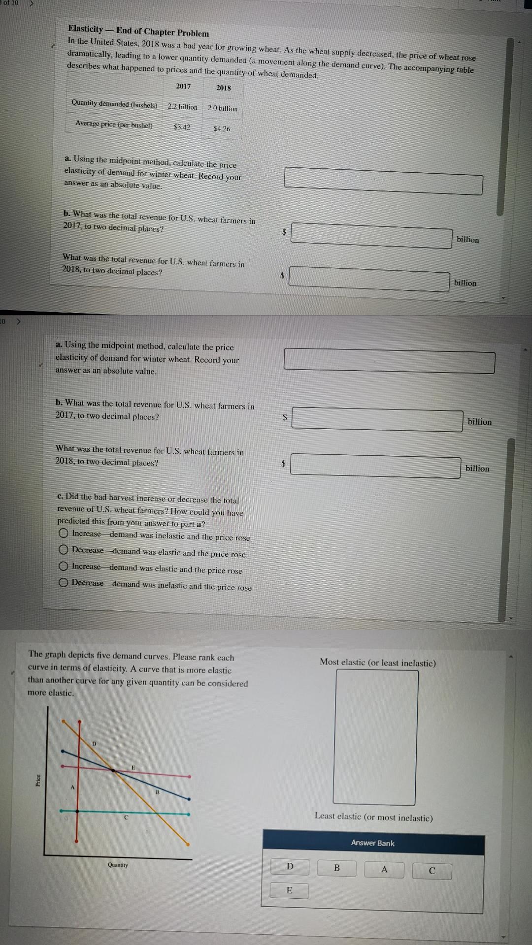 Need help with homework Elasticity - End of Chapter Problem In the