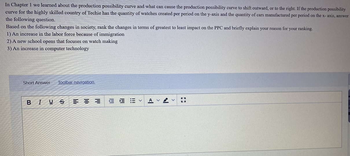 Please solve this In Chapter 1 we learned about the production possibility