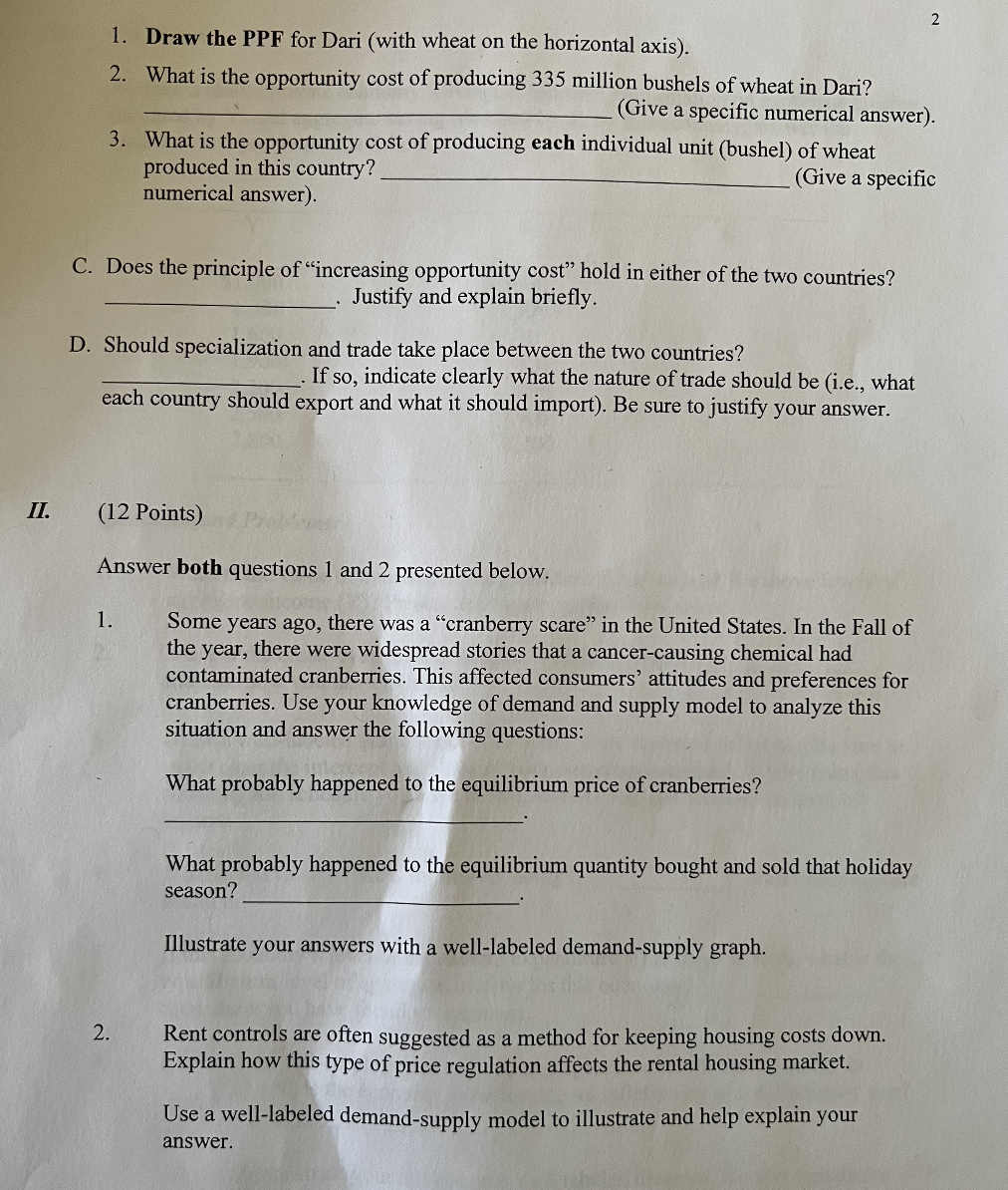 neighboring island countries of Banu and Dari can produce two goods, wheat