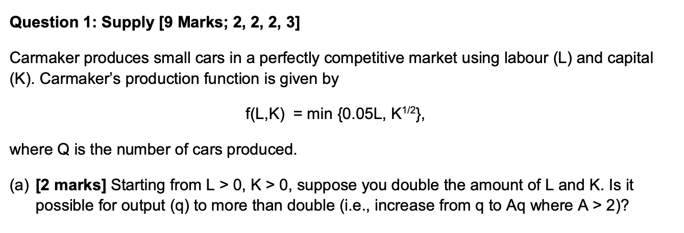 from L > 0, K > 0, suppose you double the amount