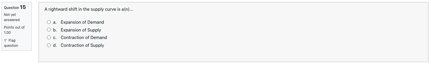 O b. Contraction of Demand P Flag O c. Contraction of Supply