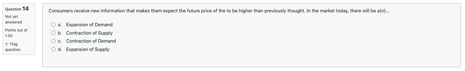 is a(n)... Not yet answered O a. Expansion of Demand Points out