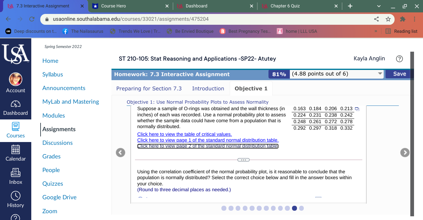 X IS) Chapter 6 Quiz X + X usaonline.southalabama.edu/courses/33021/assignments/475204 . . .