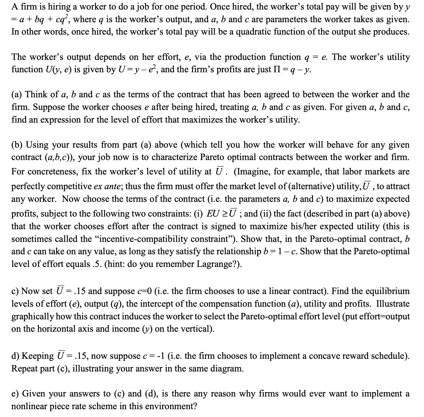 The Basic Principal-Agent Problem with non-linear contractsplease read the question in the