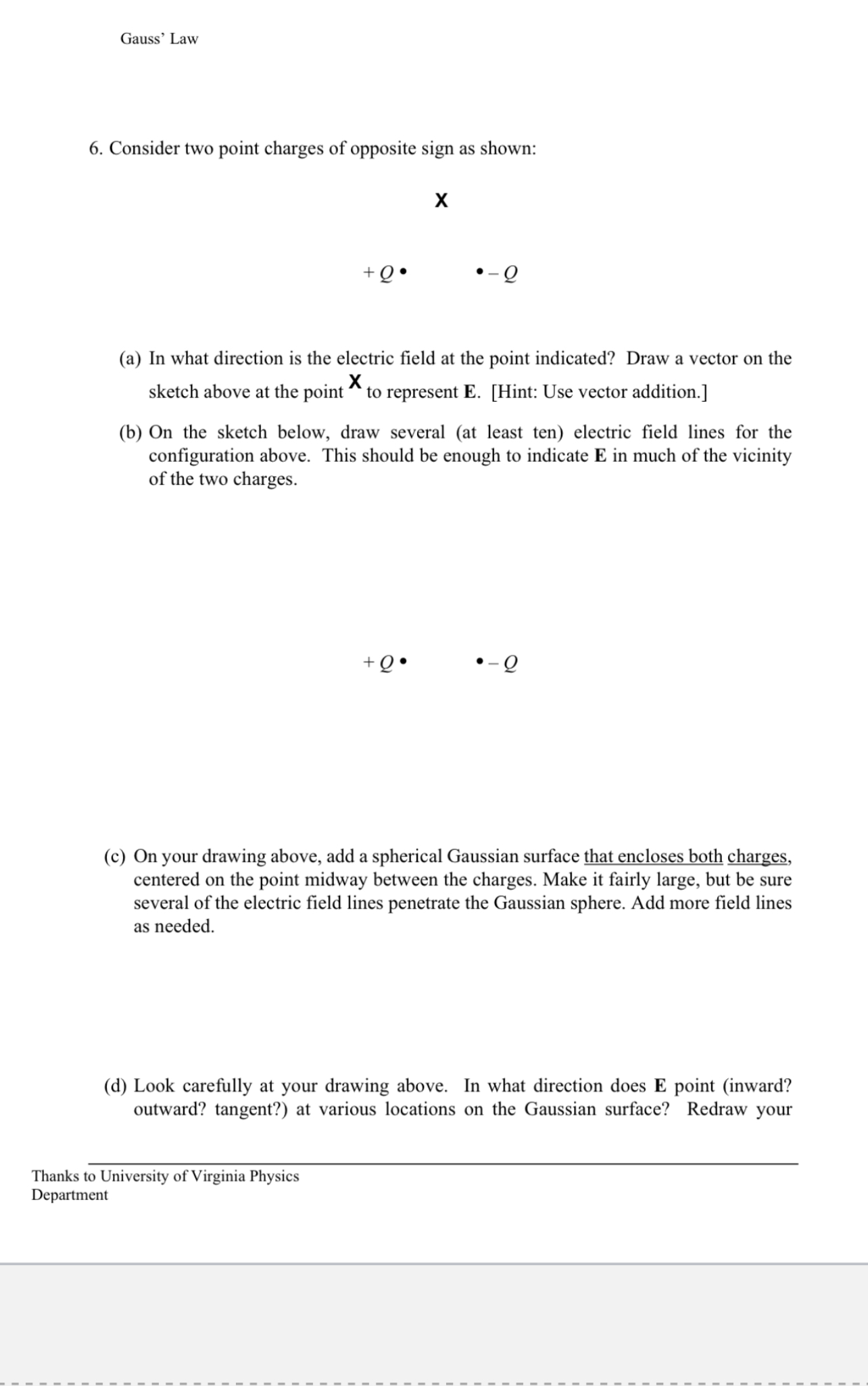 Virginia PhysicsGauss' Law (b) Do the same for a negative charge -Q.