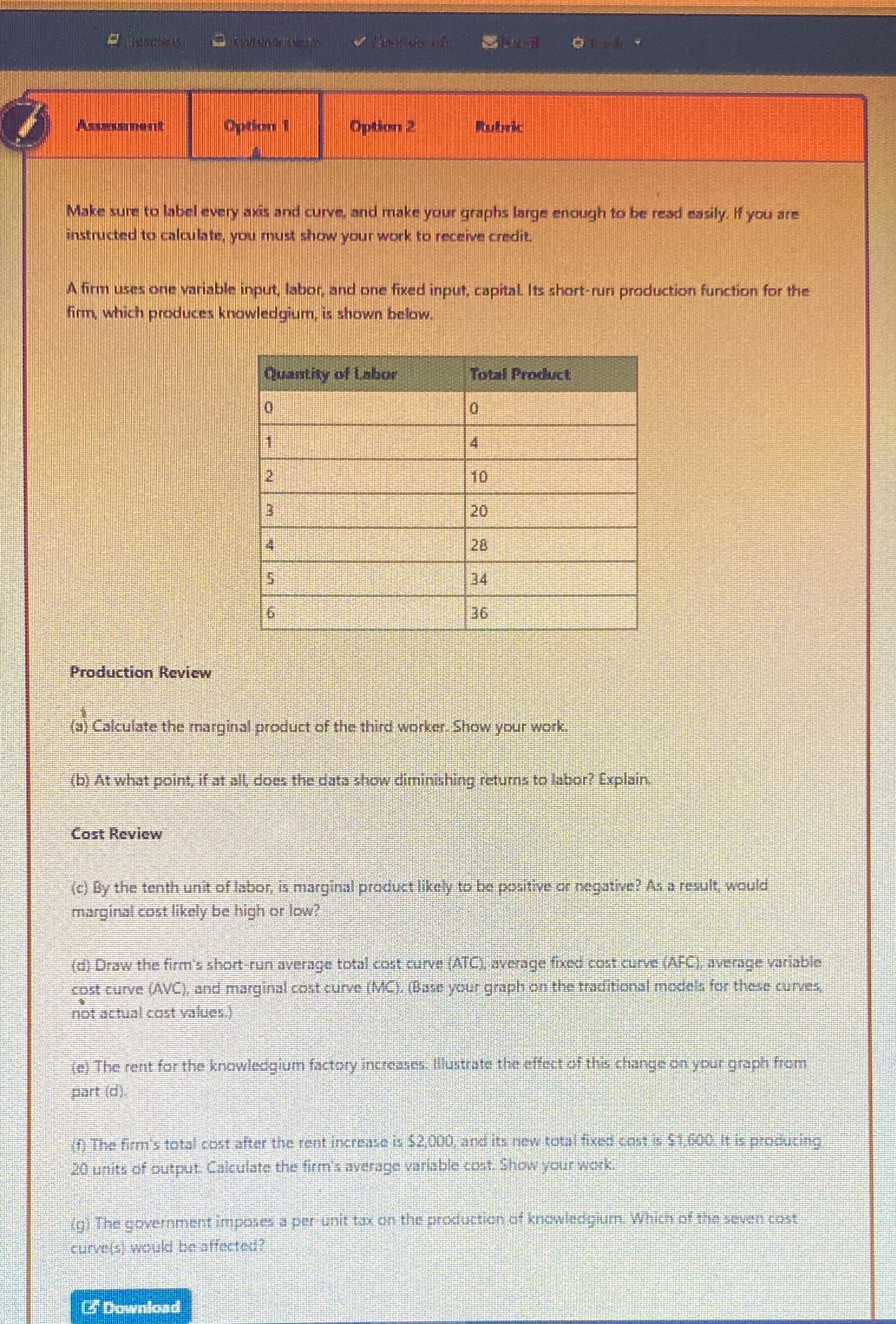 PLEASE HELP AND PROVIDE EXPLANATIONS AND CALCULATIONS DONT UNDERSTAND Option ? Rubric