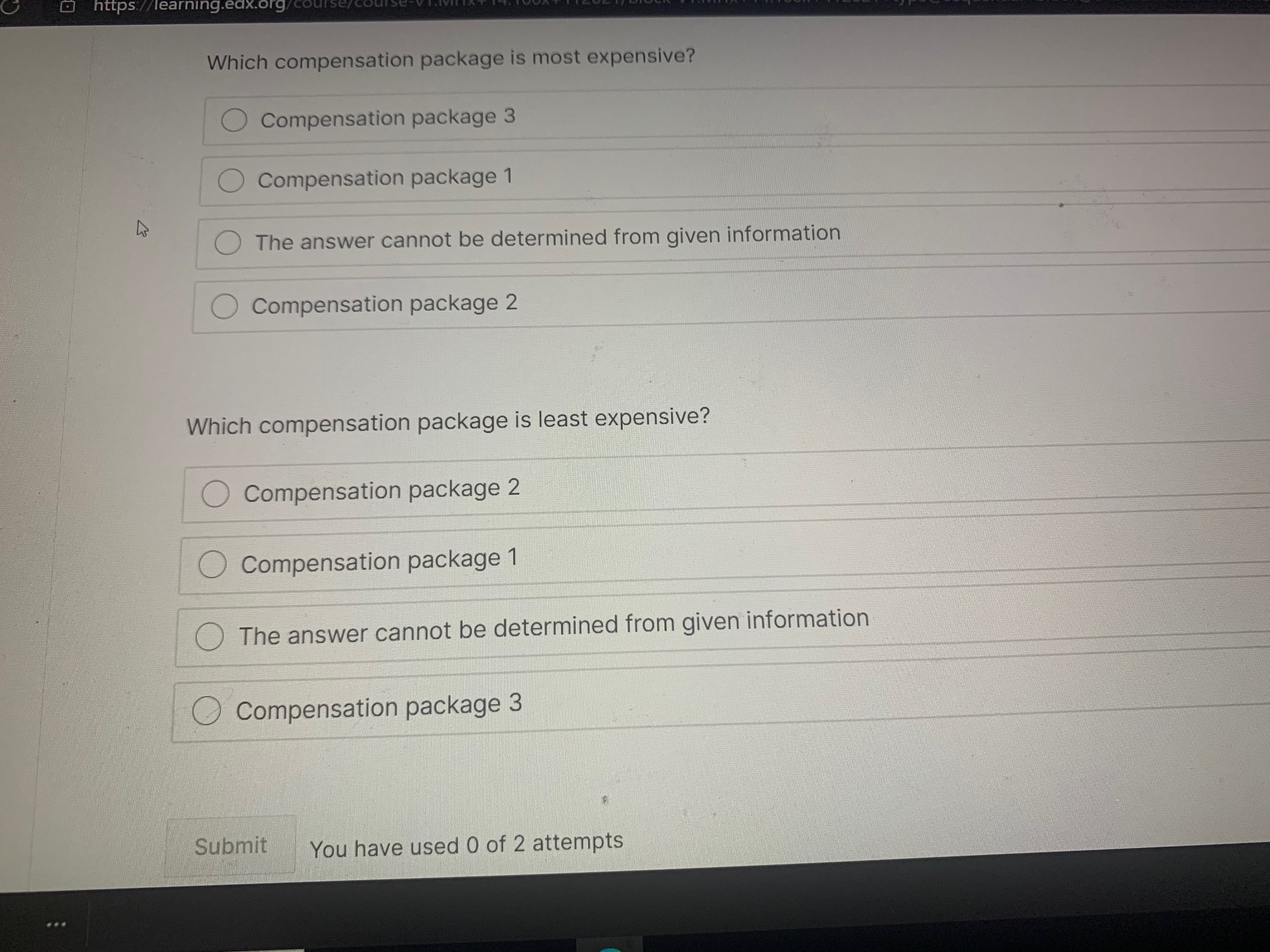 Facebook lost money (resulting in payoff of $0). In compensation package 2,