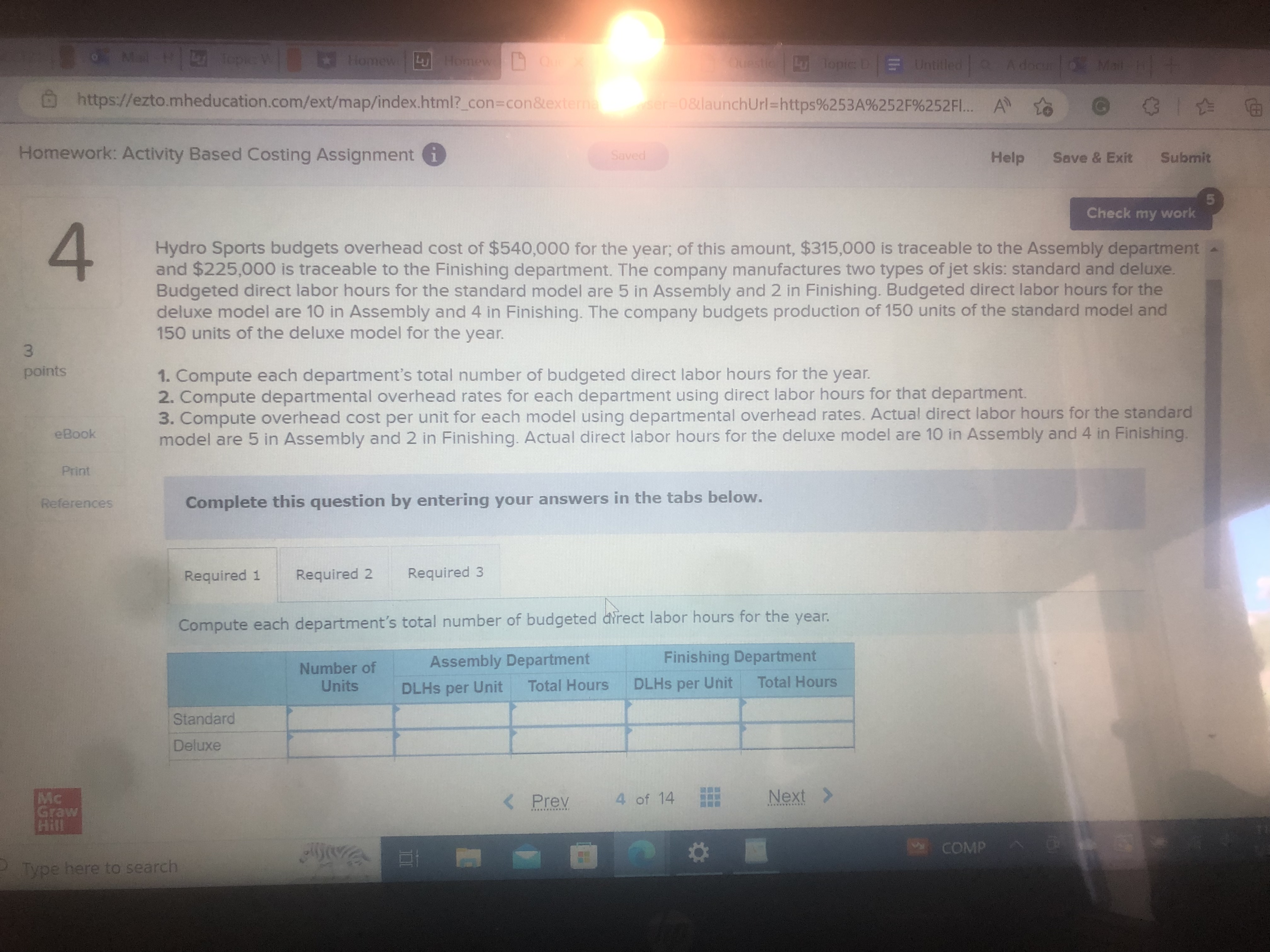 Required 1 Required 2 Required 3 eBook Compute departmental overhead rates for