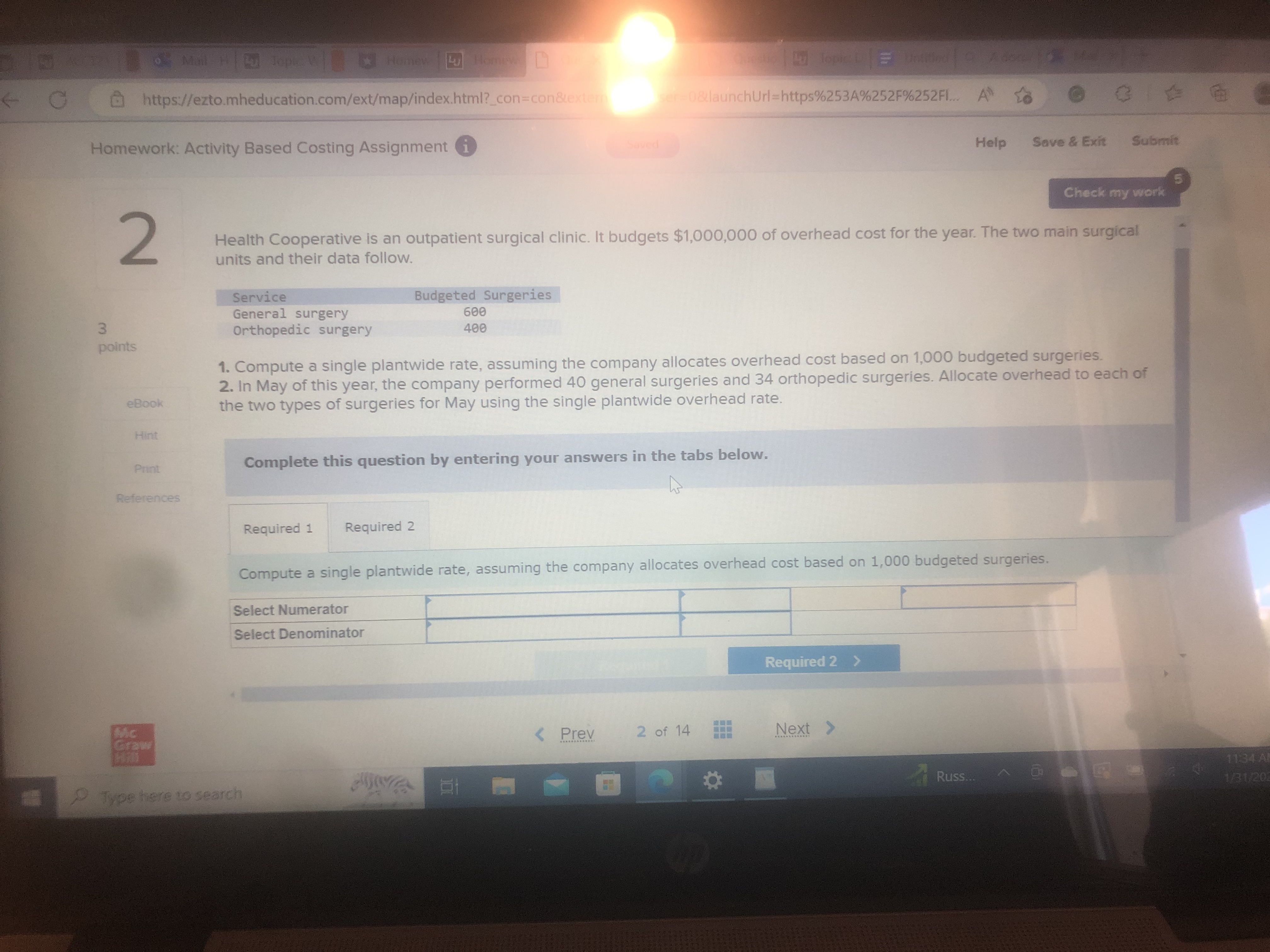 each department using direct labor hours for that department. Print Compute a