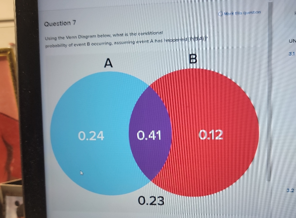 Question 7 Mark this question Using the Venn Diagram below, what