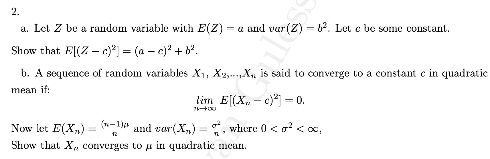  2. a. Let Z be a random variable with E(Z) =