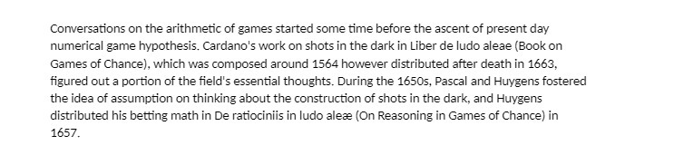 ascent of present day numerical game hypothesis. Cardano's work on shots in