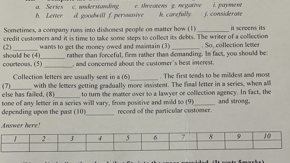 I need help for this !! a. Series c. understanding e. threatens