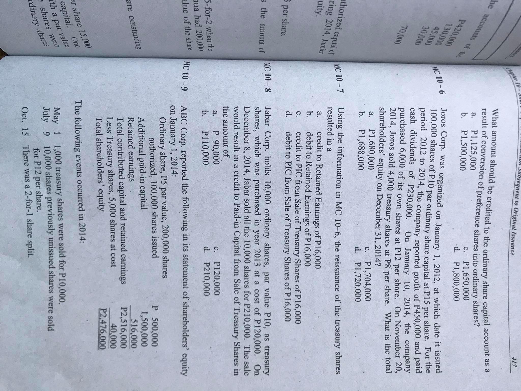  Provide solution. 412 Chapter 10 - Share Capital Transaction Subsequent to