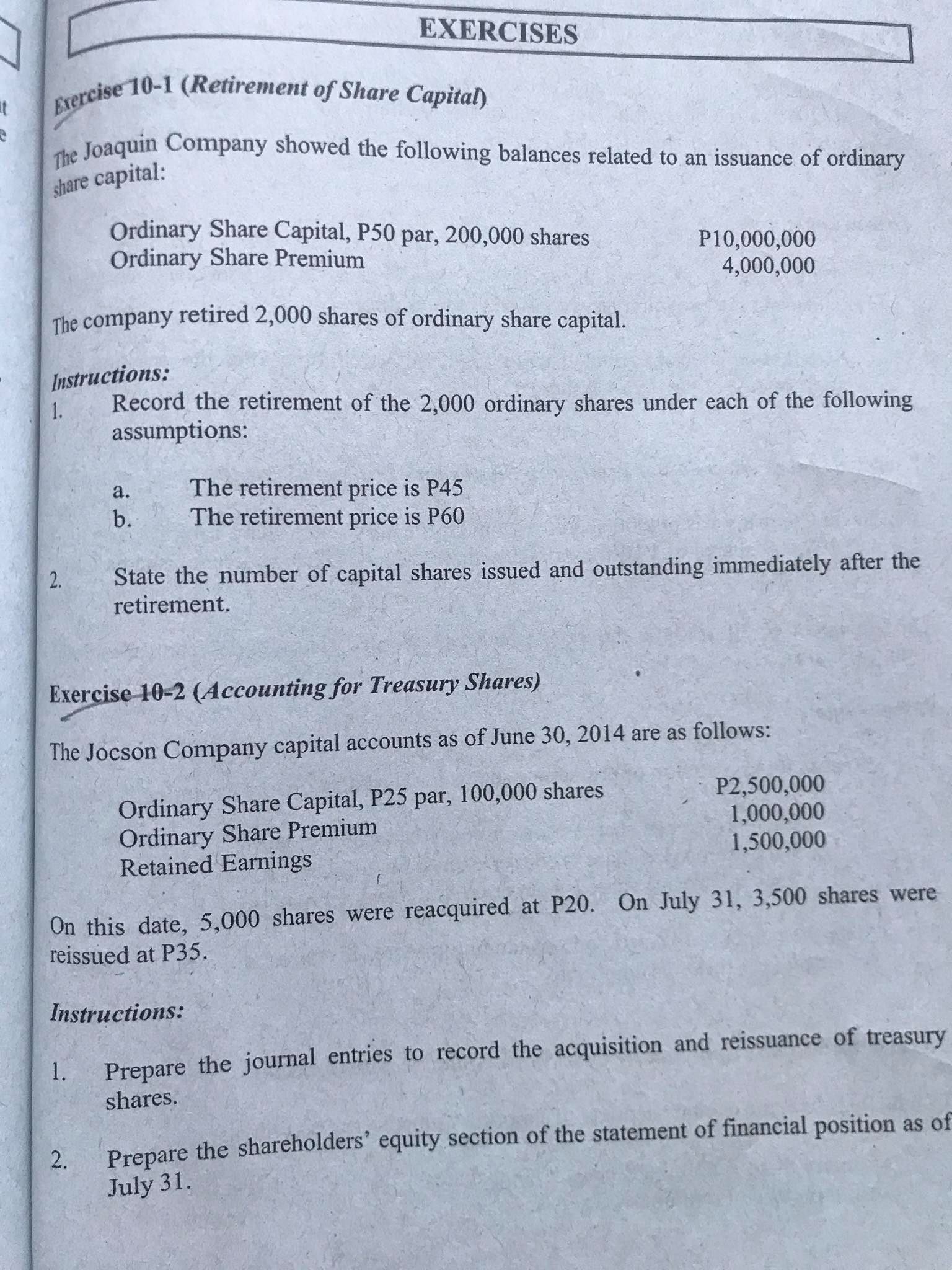 P125 and 20,000 ordinary Each prefe shares at P60. Both subscriptions were