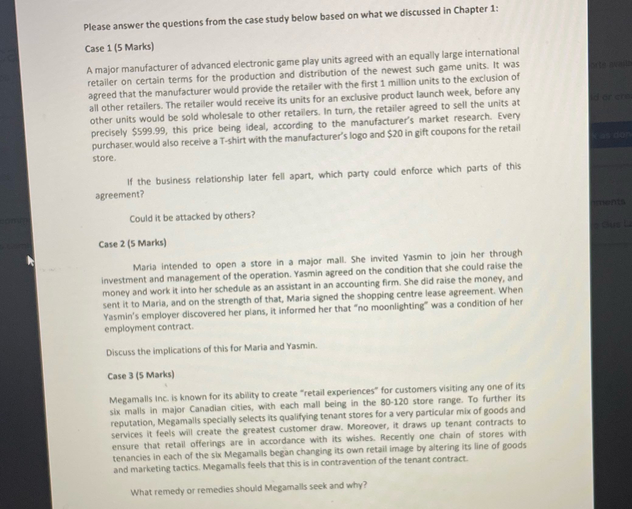  Please answer the questions from the case study below based on