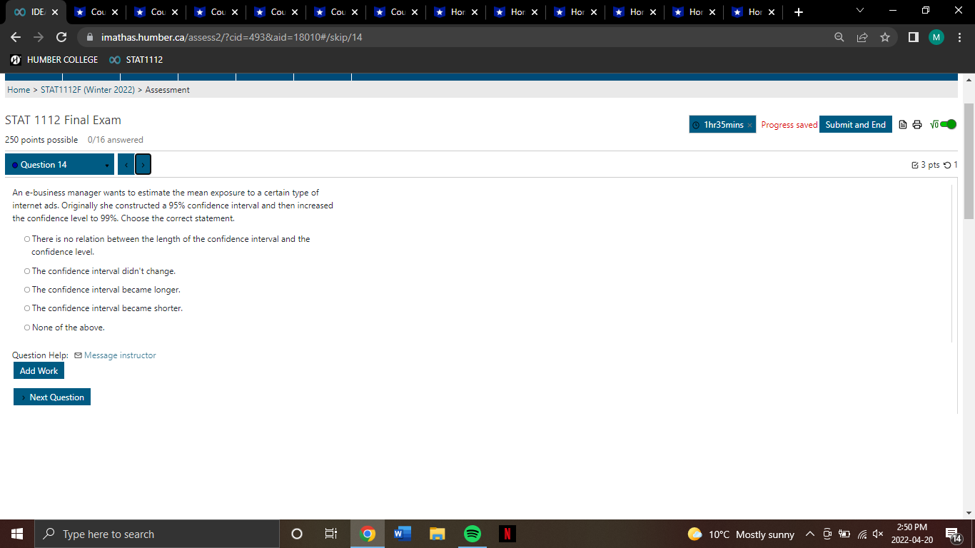 COLLEGE OO STAT1112 IDEAS H HUMBER servetian Delivery Environment & Assessment Spader