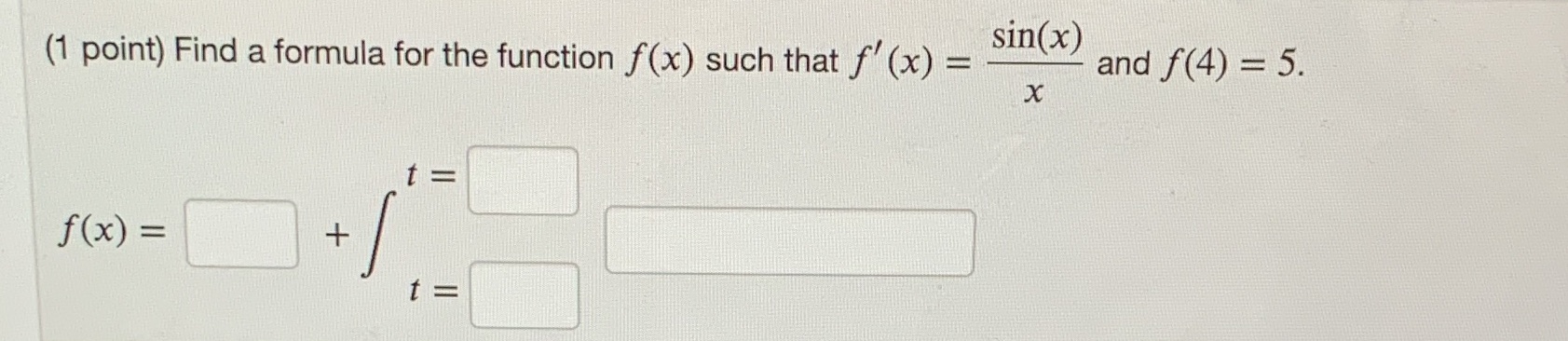 (1 point) Find a formula for the function f(x) such that