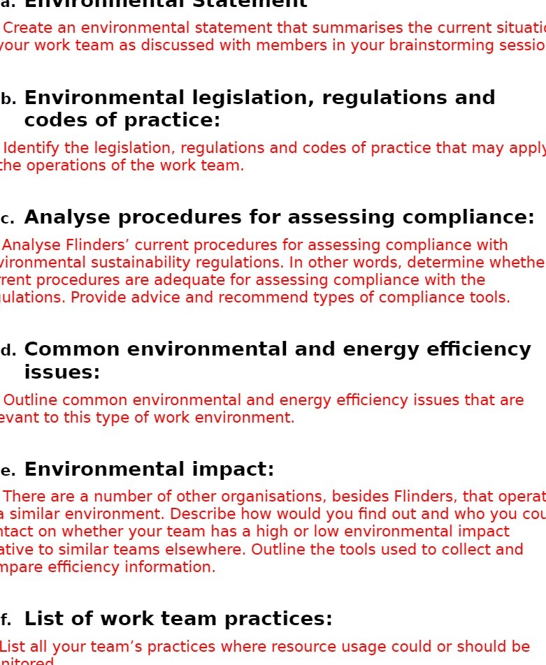  d. late el Create an environmental statement that summarises the current