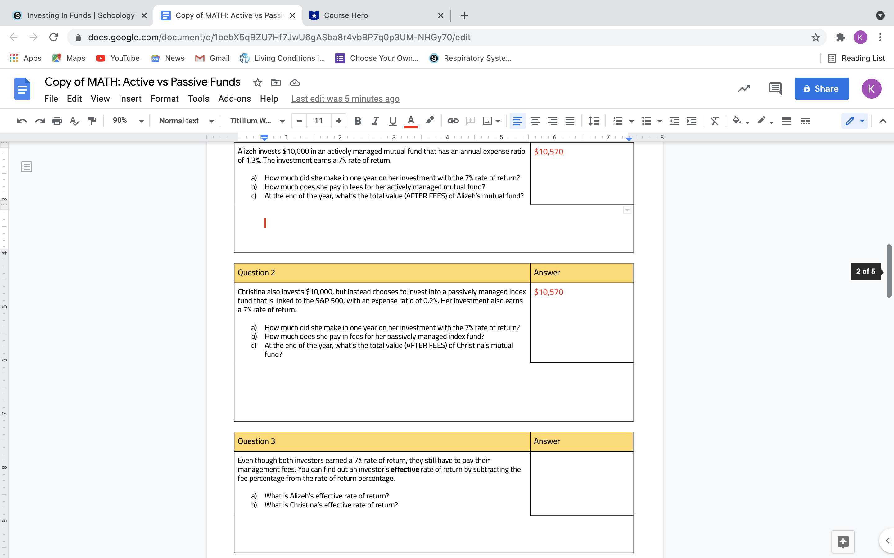 Alizeh invests $10,000 in an actively managed mutual fund that has an