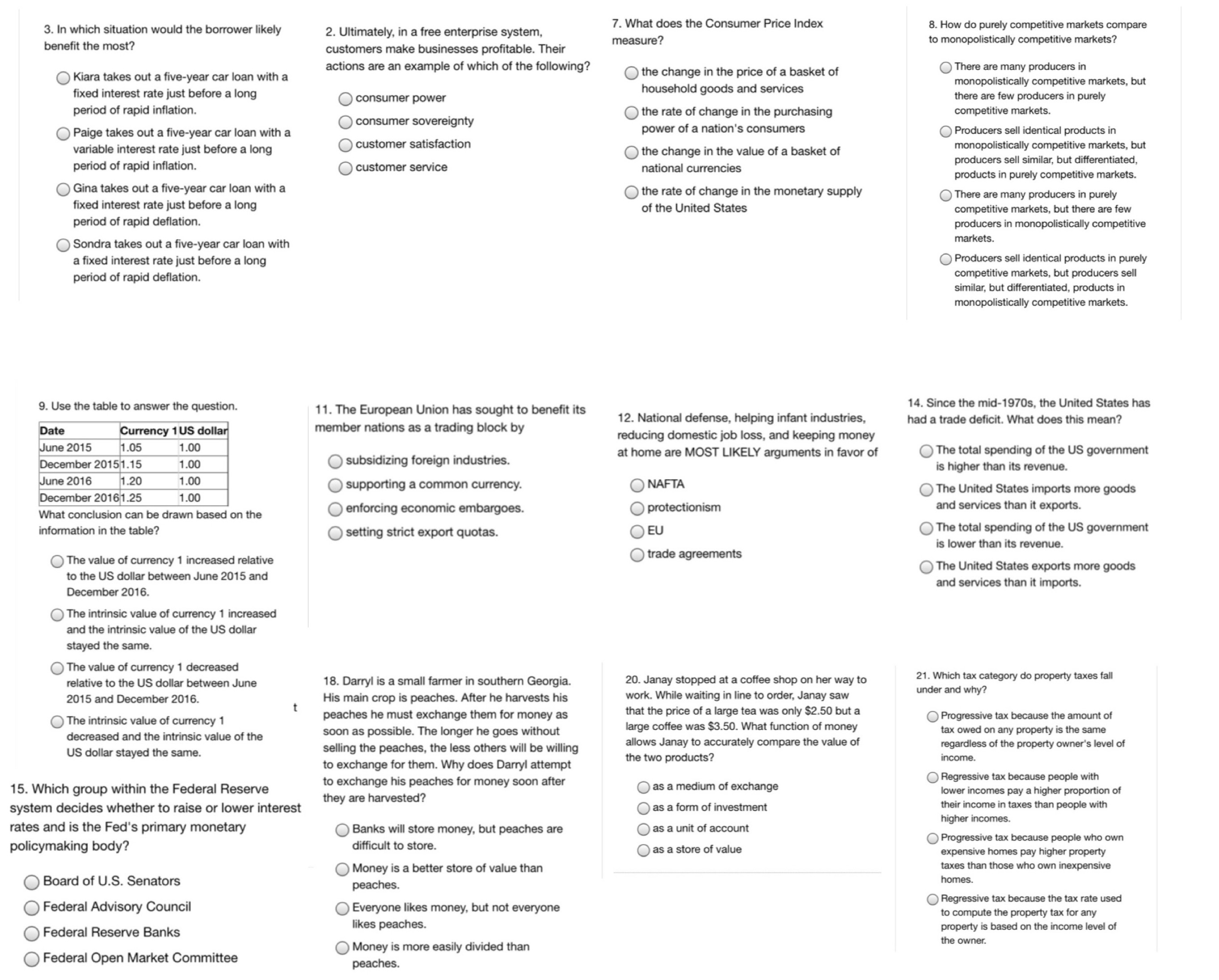 a free enterprise system, 7. What does the Consumer Price Index 8.